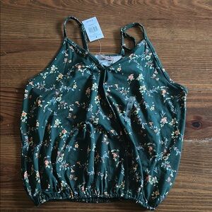 Green Sleeveless floral top BUCKLE  free necklace set XS